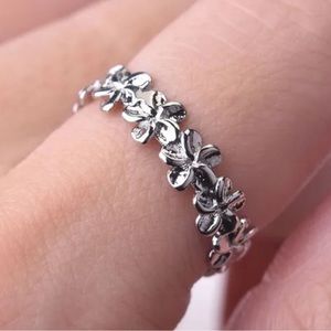 Hawaiian Plumeria .925 Sterling Silver plated Eternity Band Ring